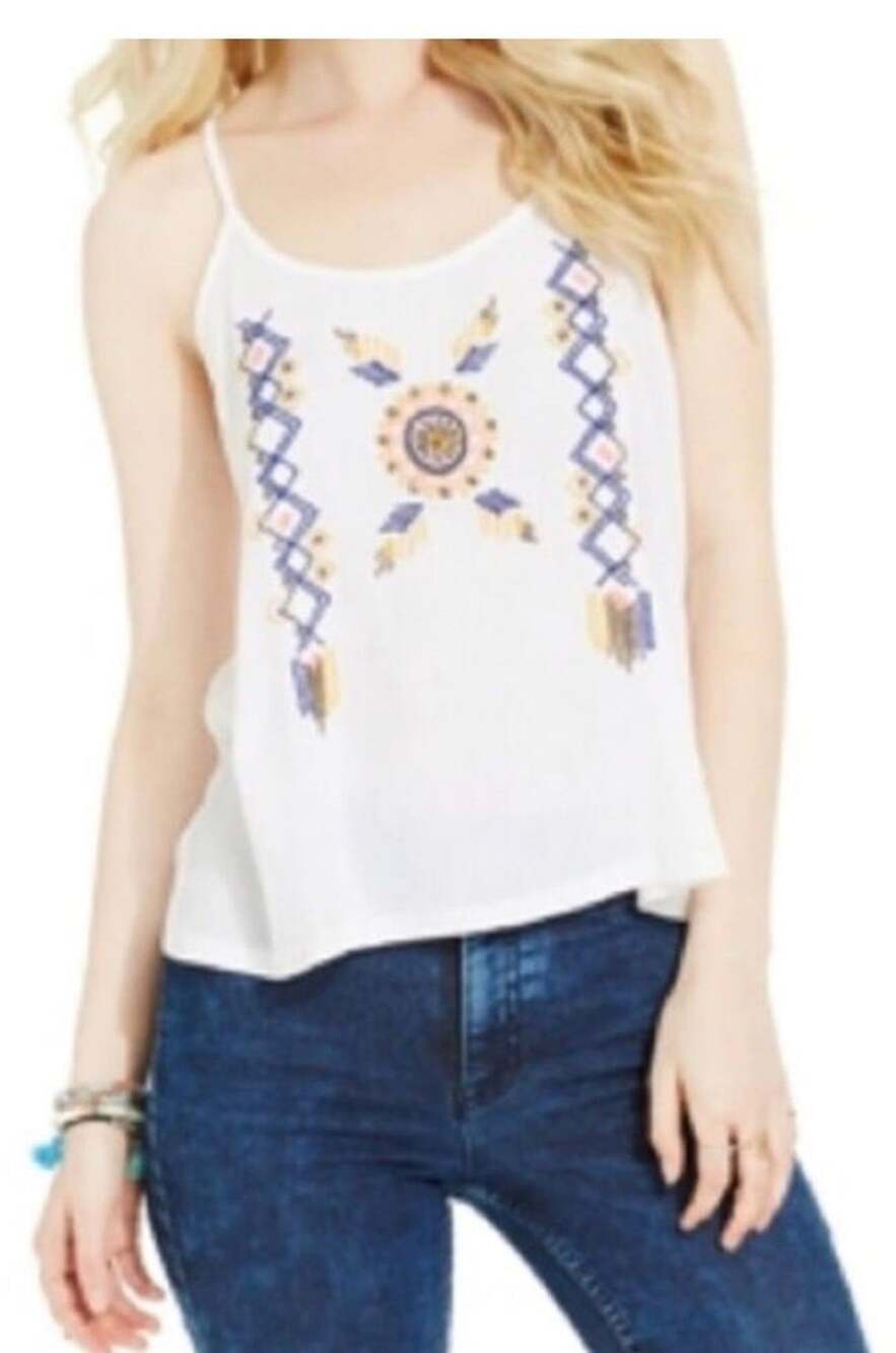 American Rag Tank Top Size S White Geometric Embroidered Camisole